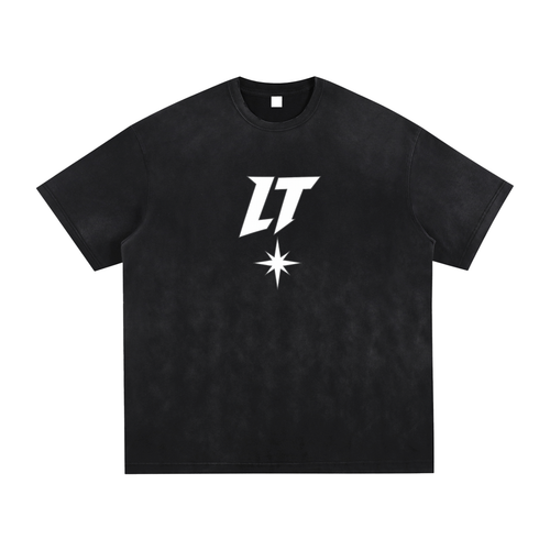 1974 WASHED TEE VINTAGE BLACK — camiseta de algodón lavado con bordes deshilachados a mano