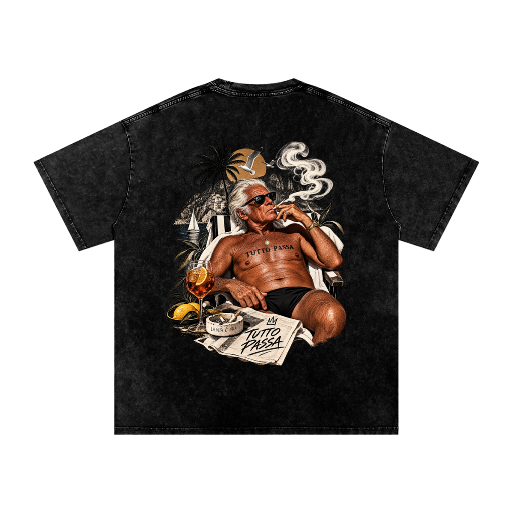 TUTTO PASSA TEE BLACK — camiseta negra oversize con mensaje Tutto Passa, vista 2