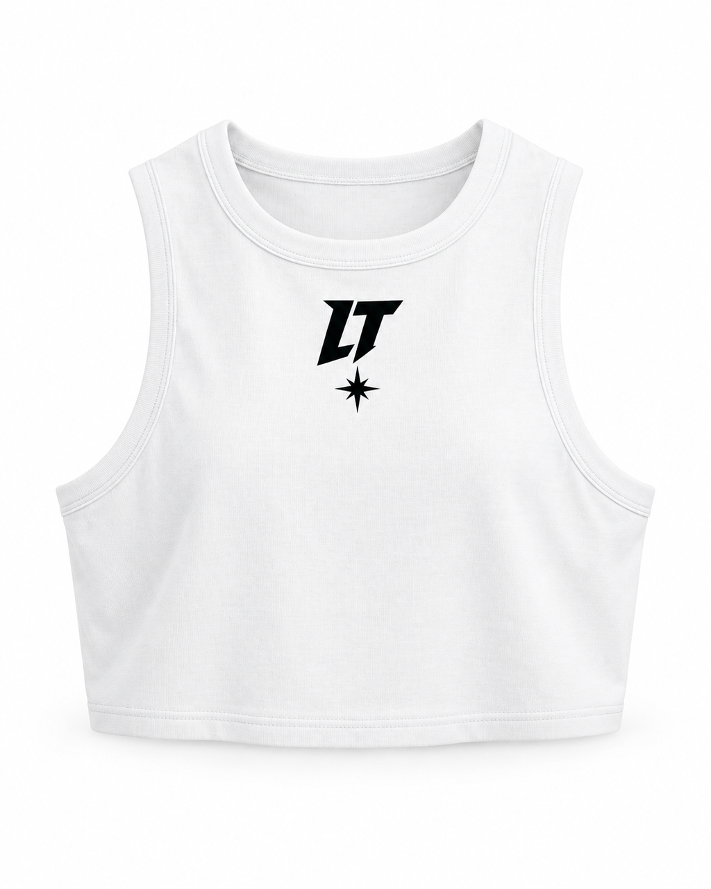 CLUB CROP TANK WHITE — top crop de canalé blanco, vista 1