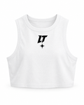 CLUB CROP TANK WHITE — top crop de canalé blanco, vista 1